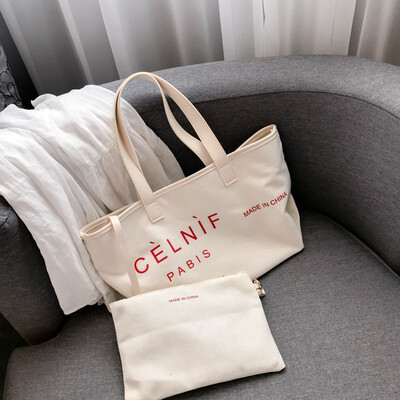 

Korean chic big capacity canvas bag Totte bag Shopping bag woman two pieces girls shoulder bag