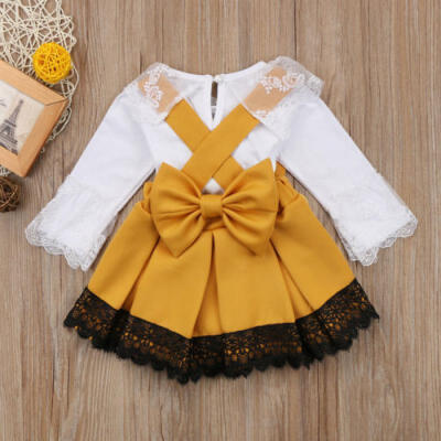 

Kid Baby Girls Lace Jumpsuit Romper Bodysuit Party Bow Skirt Dress Outfits Set D