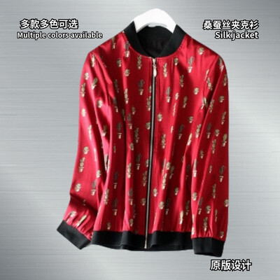 

Silk jacket 2019 spring&summer coat silk silk collar long sleeve zipper loose multicolor volleyball clothing autumn female