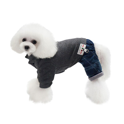 

HANHANLEYUAN pet dog clothes puppy four feet with hat autumn&winter cotton warm clothes than bear Teddy small dog&cat clothes supplies suitable for 85 pounds four legs cotton clothes - dark gray L