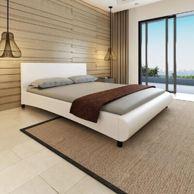 

200 x 160 cm bed with white artificial leather covering