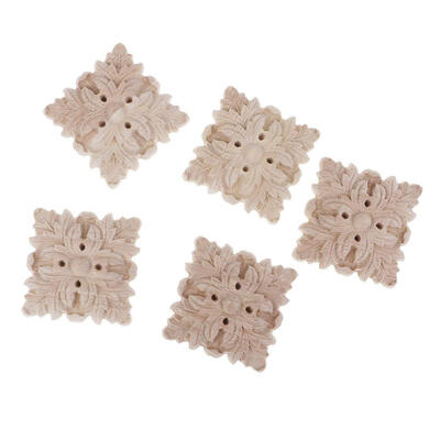 

UpperX 5pcs Sculpte Wood Floral square European style Sculpture wall lamp Door Furniture Figurines - 4 5 x 5 cm