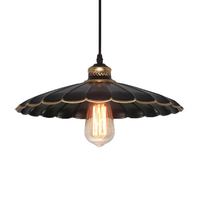 

Baycheer HL486935 Industrial Style Single Pendant Lamp 1574" Wide Scalloped Shade in Black