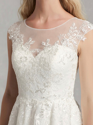 

Beautiful Back A Line Illusion Neck Tea Length Lace Reception Wedding Dresses with Appliques by CIRCELEE®
