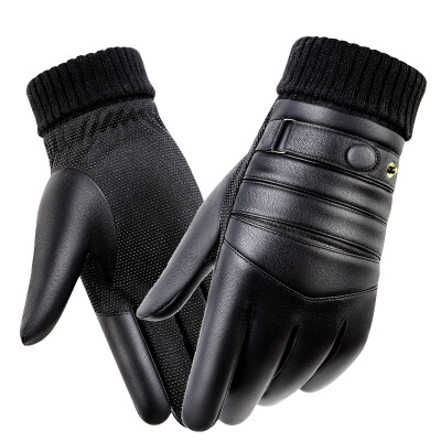 

Miyou miyou leather gloves mens winter ski gloves riding plus velvet thick warm waterproof windproof touch screen outdoor motorcycle PU cotton gloves long screw MY031 black