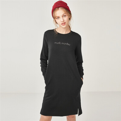 

Giordano Womens Dresses Skirts Letter Prints Fleece Sweater Dress 05467755 01 Logo Black Small Size 15558A