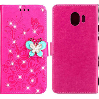 

MOONCASE Samsung Galaxy J4 Butterfly Rhinestone Embossed Leather Case - Red