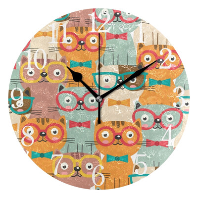 

Wall Clock Arabic Numerals Design Colorful Cats Round