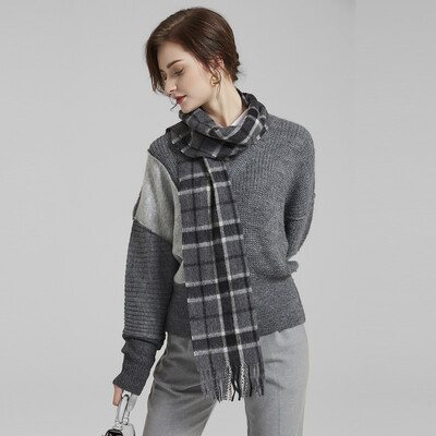 

WILLIAM&KATE William Kate British plaid wool scarf gray grid WJ36681