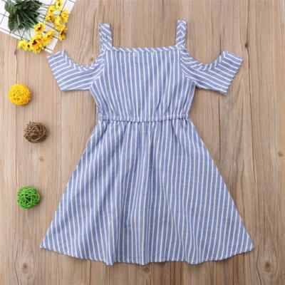 

USA Toddler Kids Baby Girls Striped Off Shoulder Romper Dress Outfits Clothes