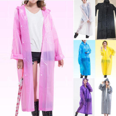 

New Women Mens Long Sleeve Hooded Transparent Raincoat Poncho Coat Waterproof