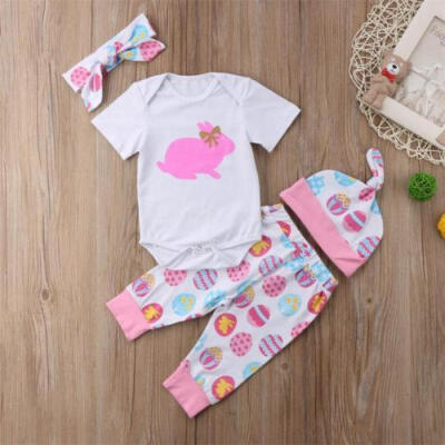 

Easter Newborn Baby Girl Romper TopsLong PantsHatHeadband Outfits Clothes