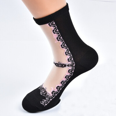 

LIONZONE New Floral Women Summer Socks Cotton Sexy Thin Breathable 2018 Women Clothing Transparent Socks Wholesale