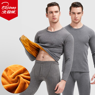 

Arctic velvet black velvet black men&women thermal underwear set body plus velvet thick gold A round neck autumn clothes long pants gray
