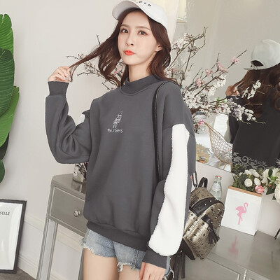 

Yu Zhaolin 2018 autumn&winter new Korean version of BF wind thick coat lazy wind wild plus velvet sweater female YWWY188624 dark gray L