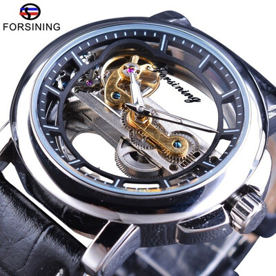 

Top Brand Forsining Luminous Transparent Hollow Vintage Genuine Leather Fashion Open Work Skeleton Men Automatic Watches