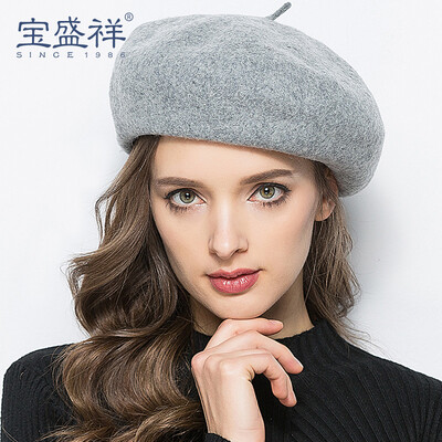 

Bao Shengxiang beret female autumn&winter ladies Korean version of the British retro warm thick wool hat wild pumpkin hat B8002 gray