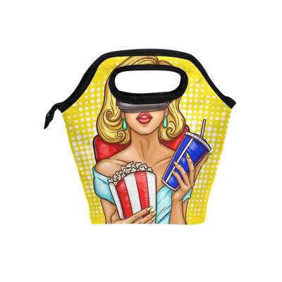 

Lunch Bag Tote Bag Popcorn Coke Yellow Hair Girl Travel Picnic Organizer Lunch Holder Handbags Lunch Bag Box