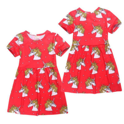 

Kids Baby Girls Cute Unicorn Skirt Birthday Party Dress Cotton Clothes Age 4-10Y