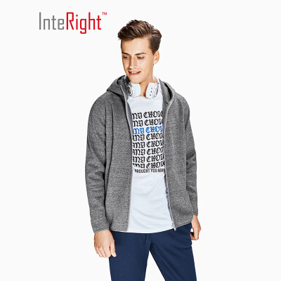 

INTERIGHT sweater mens autumn&winter hooded brushed composite fleece cardigan dark gray