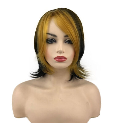 

StrongBeauty Medium Length Straight GreySilvery GreyBlack Yellow Synthetic Wigs for Women