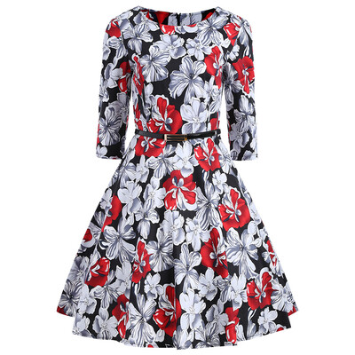 

Vintage Floral Print Party A Line Dress