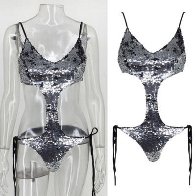 

UK Womens Sequin Triangle Bra Bikini Set Push Up Beach Swimwear Bathing Swimsuit