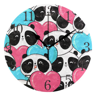 

Wall Clock Arabic Numerals Design Panda Hearts Round