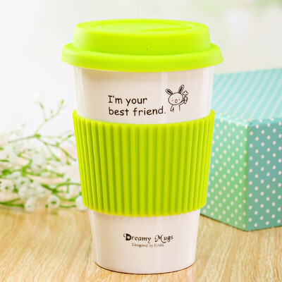 

Porcelain Soul Korean Creative Fashion Ceramic Couple Large Capacity Milk Coffee Mug with Cover Hand Cup Green Rabbit