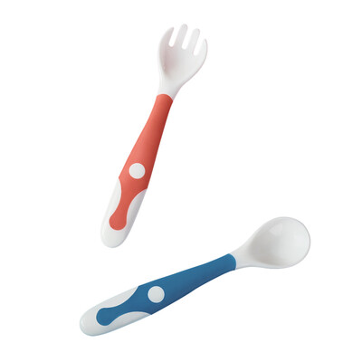 

Babycare baby spoon baby silicone soft spoon baby cutlery can be bent newborn food supplement spoon children cutlery fork spoon set 2108 Niagara blue