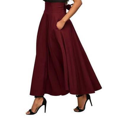 

Vtg Women Stretch High Waist Plain Skater Flared Pleated Swing Long Skirt Dress