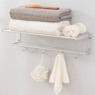 

Ou Runzhe towel rack nail-free bathroom two-tier rack with 5 hook space aluminum