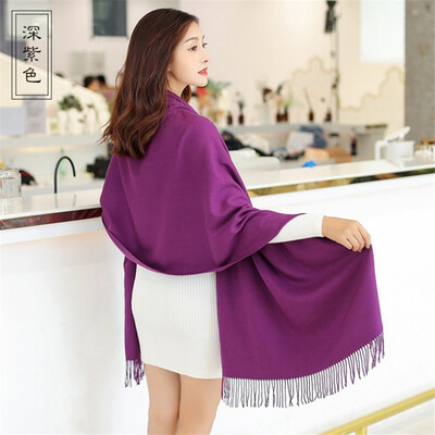 

Scarf female han edition female autumn&winter pure color imitation cashmere neck 250 grams joker long tassel does not drop woo