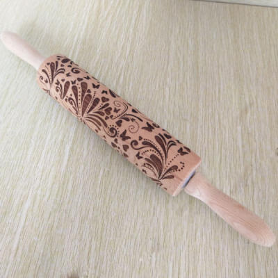 

Rolling Pin Flower Wooden Embossing Baking Cookies Biscuit Fondant Christmas