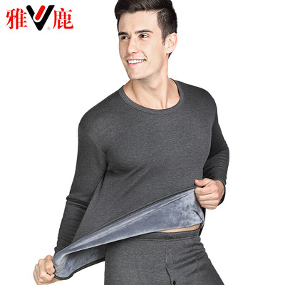 

Yalu thermal underwear men thickening plus velvet autumn clothes long pants suit de velvet thick thermal underwear lovers set mens round neck dark gray L