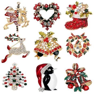 

UpperX Christmas Brooch Pins -9-Pack Rhinestone Crystal Christmas Brooch Pin Set for Xmas Ornament Gifts