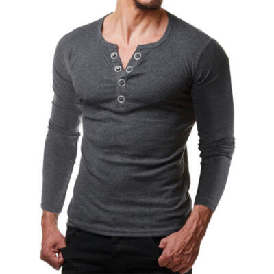 

Fashion Men Slim Fit V Neck T-shirt Muscle Tee Casual Tops Long Sleeve Blouse PA