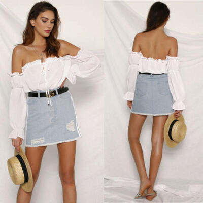 

Fashion Women Summer Beach Off Shoulder T-shirt Chiffon Tops Blouse Clothes