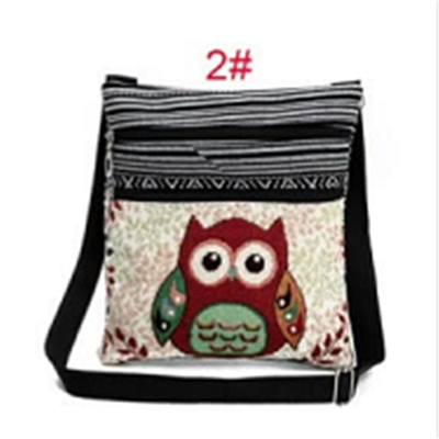 

Women Mini Crossbody Bag Owl Embroidery Jacquard Zipper Adjustable Strap Light Messenger Travel Outdoor Shoulder Bag