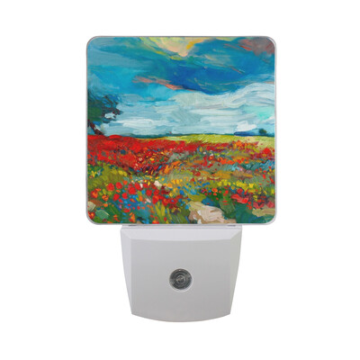 

ALAZA LED Night Light With Smart Dusk To Dawn SensorOil Painting Poppy Ocean Plug In Night Light