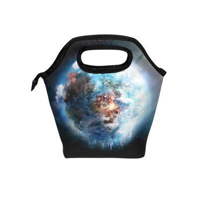 

Lunch Bag Blue Earth Tote Travel Picnic Insulated Handbags Portable Zipper Lunch Bag Box