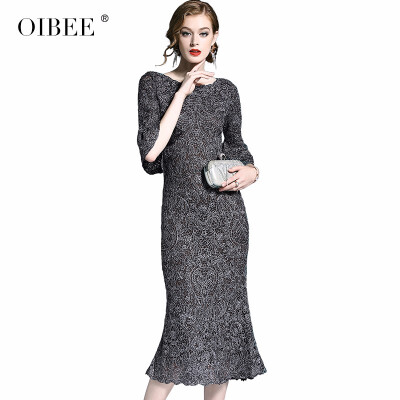 

OIBEE2018 autumn slim ladies dress new evening dress female long section elegant princess girl lace skirt