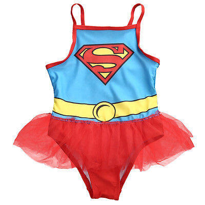 

Superman Swimsuit Tankini Bikini Costume Novely Swimmer Bather With TuTu Skirts