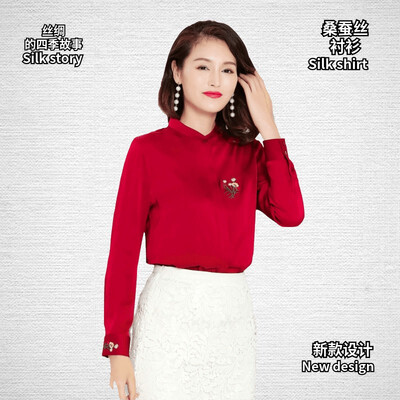

Silk shirt 2019 spring&summer fashion heavy silk embroidery embroidered loose large size business casual autumn ladies shirt