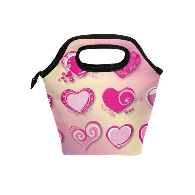 

Insulated Lunch Tote Bag Pink Love Travel Picnic Lunch Handbags Portable Zipper Lunch Bag Box