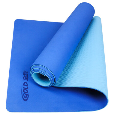 

Gold medal GOLD yoga 6mmTPE two-color yoga mat home non-slip fitness pad YJ-502 light blue dark blue send net bag