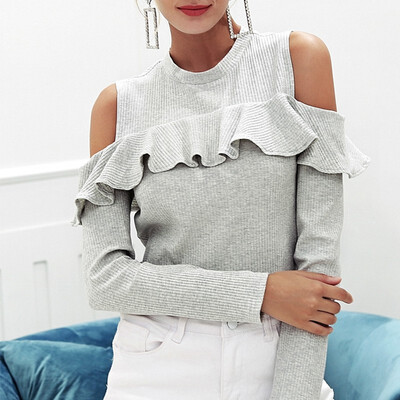 

Autumn shoulder Knitted Blouse with wooden ears