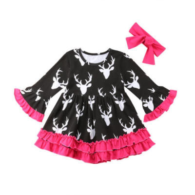 

Toddler Kids Baby Girl Dress Deer Christmas 2Pcs Clothes Princess Party Dresses