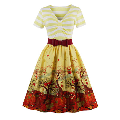 

V Neck Fit&Flare Print Vintage Dress