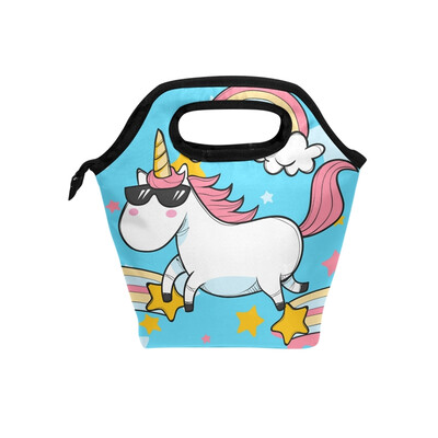 

Lunch Bag White Unicorn Tote Travel Picnic Insulated Handbags Portable Zipper Lunch Bag Box